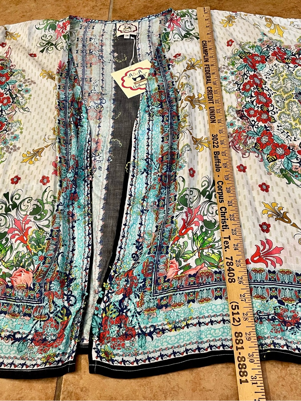 A & A Clothing Inc Floral Print Kimono Jacket - White Multicolor- NWT, Sz 2X - Picture 4 of 11
